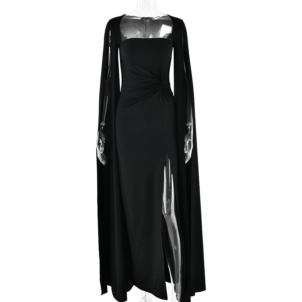 The Scarlet Siren | Women's Square Collar High - Split Long - Sleeve Maxi Dress - Negative Apparel