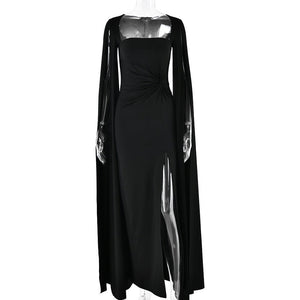 The Scarlet Siren | Women's Square Collar High - Split Long - Sleeve Maxi Dress - Negative Apparel