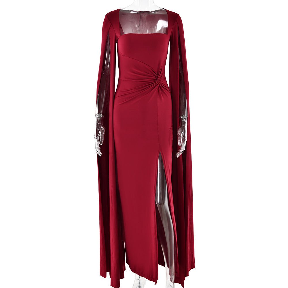 The Scarlet Siren | Women's Square Collar High - Split Long - Sleeve Maxi Dress - Negative Apparel