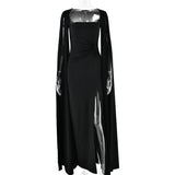 The Scarlet Siren | Women's Square Collar High - Split Long - Sleeve Maxi Dress - Negative Apparel