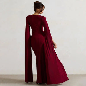 The Scarlet Siren | Women's Square Collar High - Split Long - Sleeve Maxi Dress - Negative Apparel