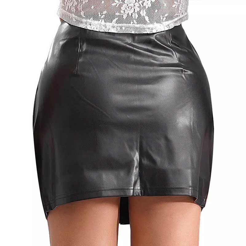 The Shadow Leather Mini | Women's PU Spliced High - Waist Short Skirt - Negative Apparel