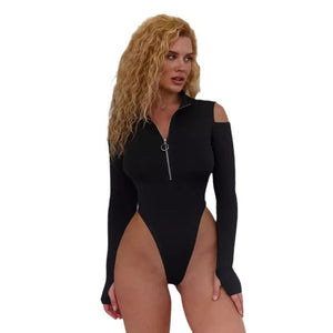 The Siren Edge | Women's Off - Shoulder Long - Sleeve Bodycon Jumpsuit - Negative Apparel