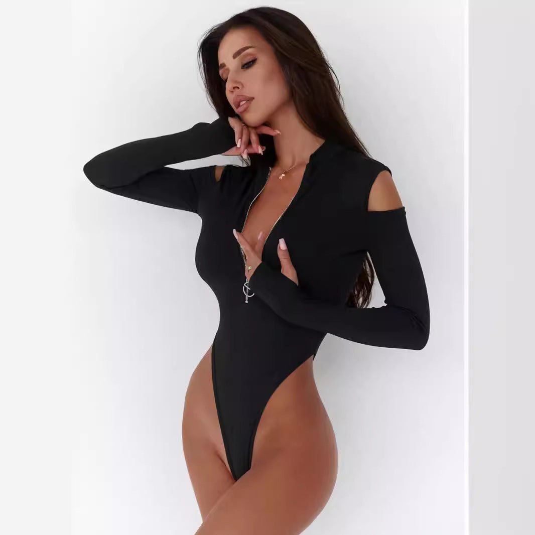 The Siren Edge | Women's Off - Shoulder Long - Sleeve Bodycon Jumpsuit - Negative Apparel