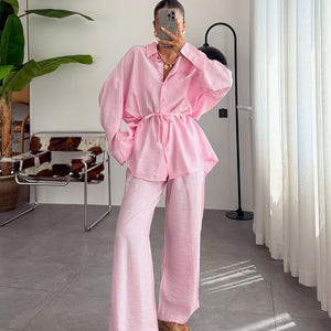The Soft Whisper Set | Women's Long - Sleeve Button - Down Pajama Set - Negative Apparel