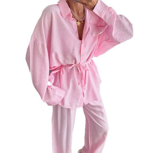The Soft Whisper Set | Women's Long - Sleeve Button - Down Pajama Set - Negative Apparel