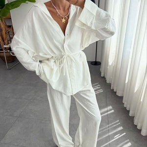 The Soft Whisper Set | Women's Long - Sleeve Button - Down Pajama Set - Negative Apparel