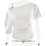 The Spice Shoulder | Women's Ruched One - Shoulder Slim Short - Sleeve Top - Negative Apparel