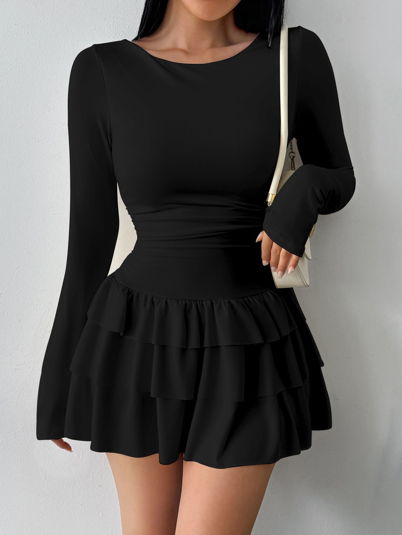 The Timeless Muse | Women's Off - Shoulder Long - Sleeve A - Line Midi Dress - Negative Apparel