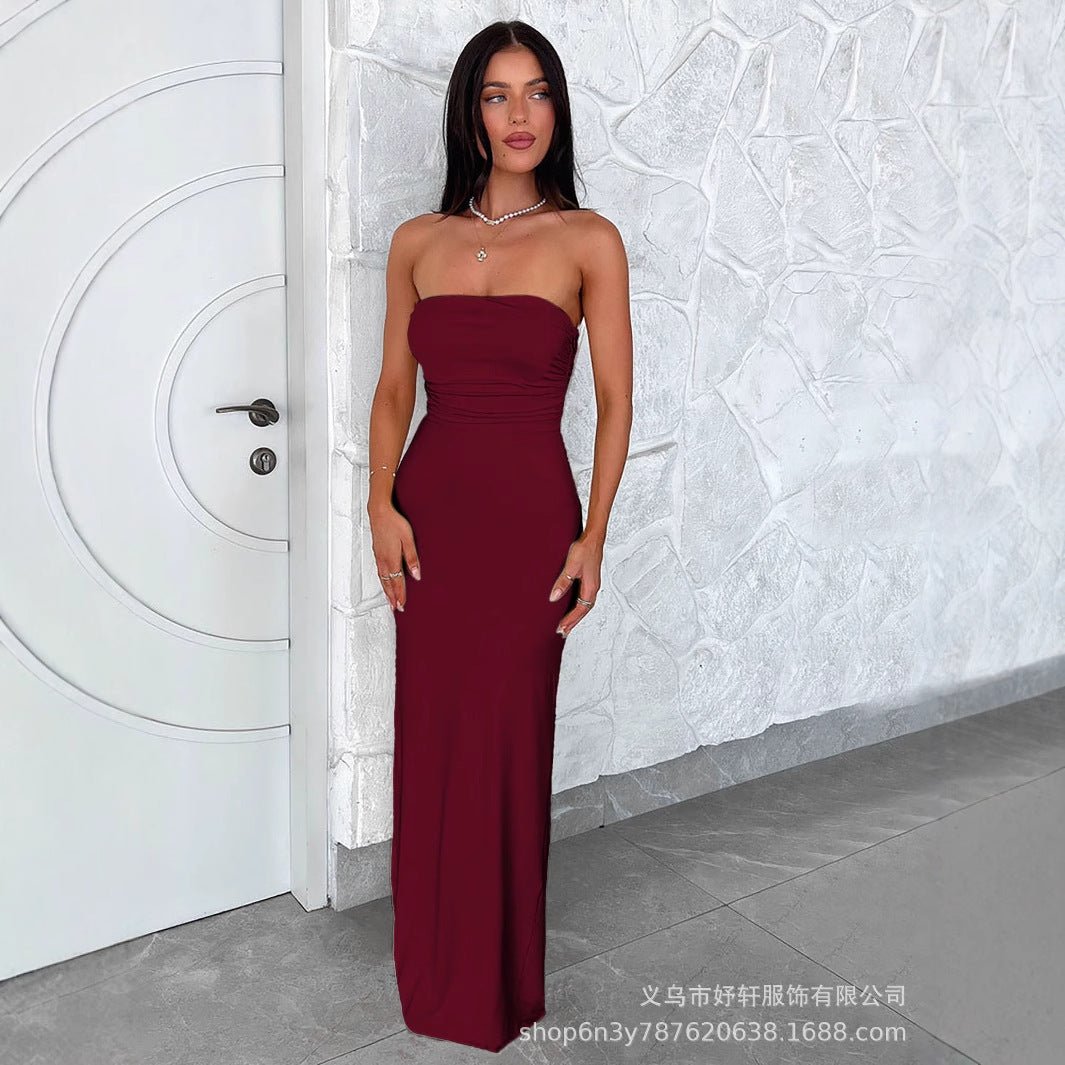 The Velvet Allure | Women's Sleeveless Low - Neck Bodycon Maxi Dress - Negative Apparel