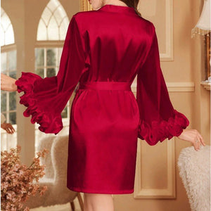 The Velvet Crush | Valentine’s V - Neck Lace Trim Robe - Negative Apparel