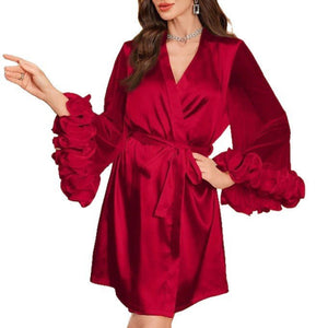 The Velvet Crush | Valentine’s V - Neck Lace Trim Robe - Negative Apparel