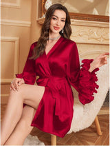 The Velvet Crush | Valentine’s V - Neck Lace Trim Robe - Negative Apparel