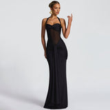 The Velvet Temptress | Women's Sleeveless Square - Neck Fish Tail Maxi Dress - Negative Apparel