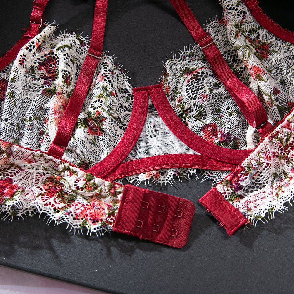 The Vintage Muse | French Lace Printed Mesh Lingerie Set - Negative Apparel