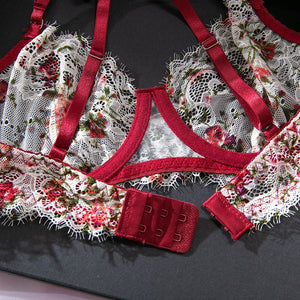 The Vintage Muse | French Lace Printed Mesh Lingerie Set - Negative Apparel