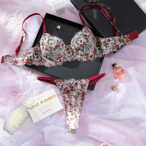 The Vintage Muse | French Lace Printed Mesh Lingerie Set - Negative Apparel