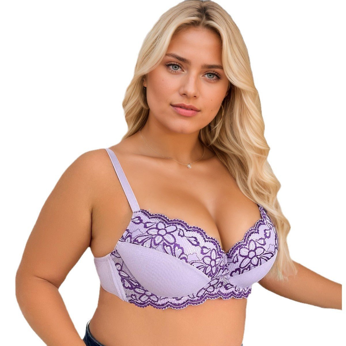 The Violet Charm | Plus Size Lace Back Underwire Gather Bra - Negative Apparel