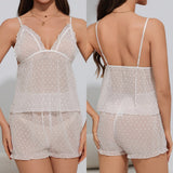 The White Temptation | Women's Mesh Backless Satin Cami Top & Shorts Two - Piece Set - Negative Apparel