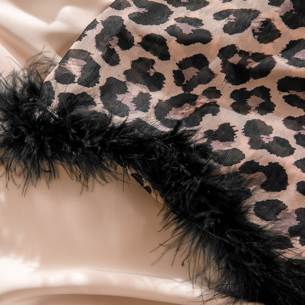 The Wild Aura | Leopard Print Feather Trim 2 - Piece Mini Set - Negative Apparel