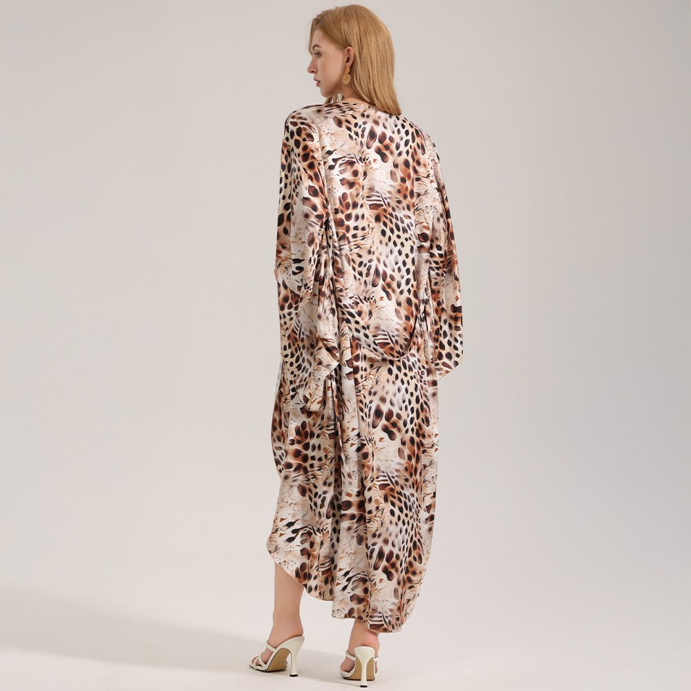 The Wild Luxe | Leopard Print Satin Long Robe Sleepwear - Negative Apparel