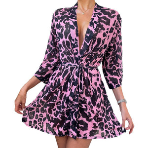 The Wild Muse | Leopard Print Mesh Robe & Lingerie Set - Negative Apparel