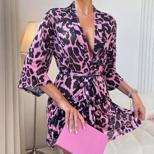 The Wild Muse | Leopard Print Mesh Robe & Lingerie Set - Negative Apparel