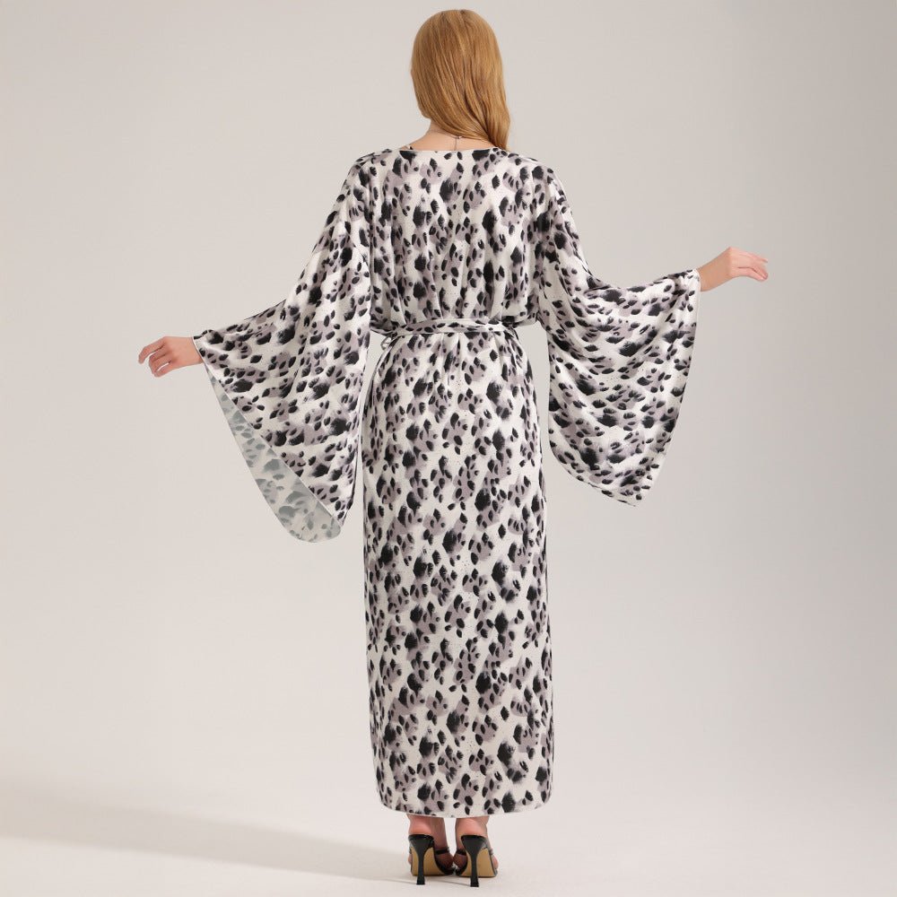 The Wild Party | Women's Leopard Print Satin Long Robe - Negative Apparel