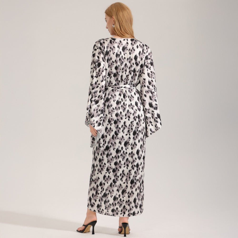 The Wild Party | Women's Leopard Print Satin Long Robe - Negative Apparel