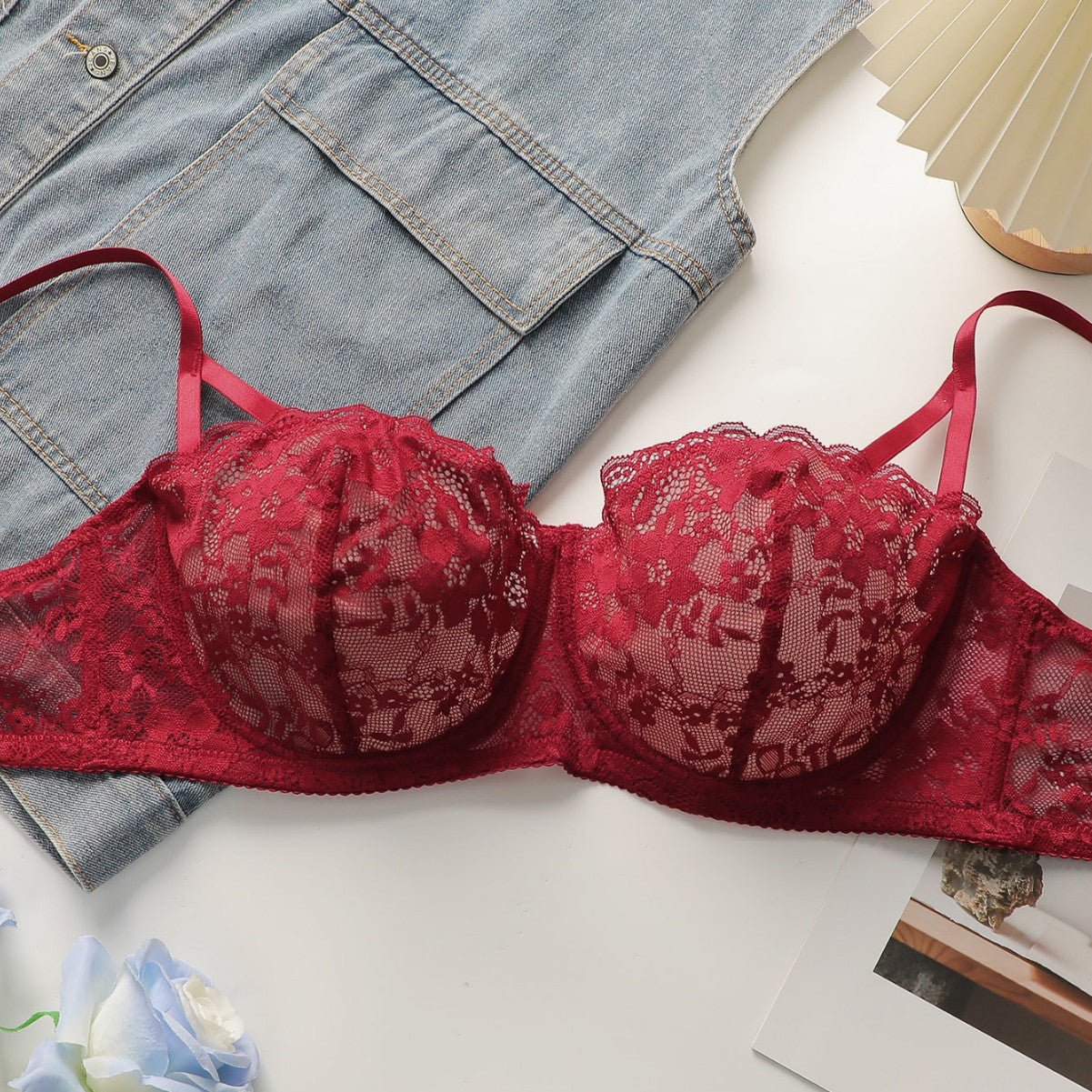 The Wine Seduction | Plus - Size Lace Push - Up Wireless Bra - Negative Apparel