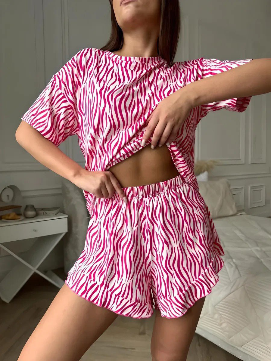 The Zebra Chill | Striped Short - Sleeve Top & Shorts Pajama Set - Negative Apparel
