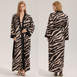 The Zebra Silk | Zebra Print One - Shoulder Long - Sleeve Satin Maxi Robe - Negative Apparel