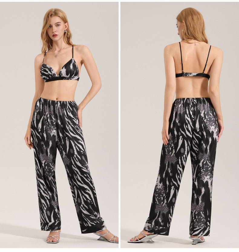 The Zebra Temptation | Women's Zebra Print Satin Cami Top & Long Pants Pajama Set - Negative Apparel