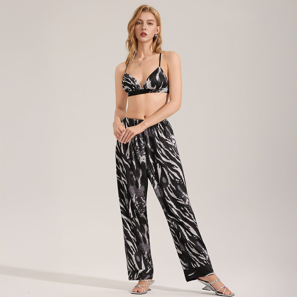 The Zebra Temptation | Women's Zebra Print Satin Cami Top & Long Pants Pajama Set - Negative Apparel
