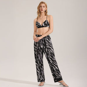 The Zebra Temptation | Women's Zebra Print Satin Cami Top & Long Pants Pajama Set - Negative Apparel