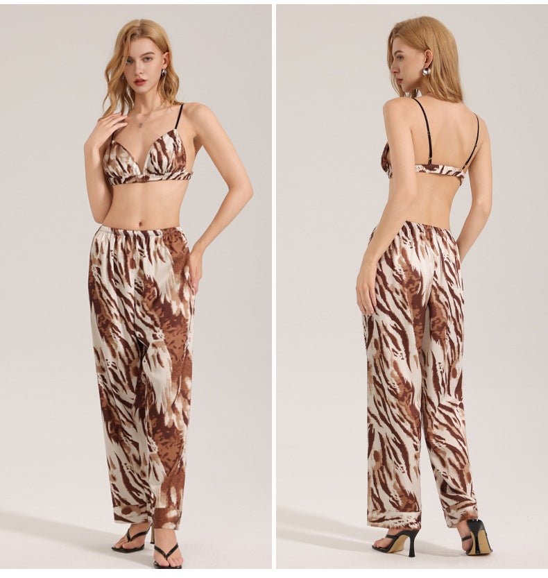 The Zebra Temptation | Women's Zebra Print Satin Cami Top & Long Pants Pajama Set - Negative Apparel