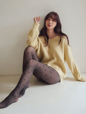 Thickened Fleece Lined Heart Print Tights - Negative Apparel