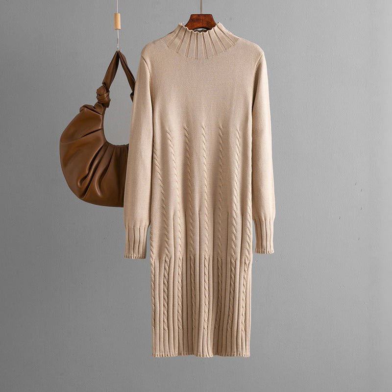 Thickened knitted dress women's autumn and winter mid - length over - knee sweater skirt with coat with bottom skirt - Negative Apparel