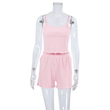 Thin lace knitted comfortable skin - friendly suspender shorts two - piece set - Negative Apparel