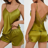 Thin shorts lace print satin silk loungewear - Negative Apparel