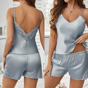 Thin shorts lace print satin silk loungewear - Negative Apparel