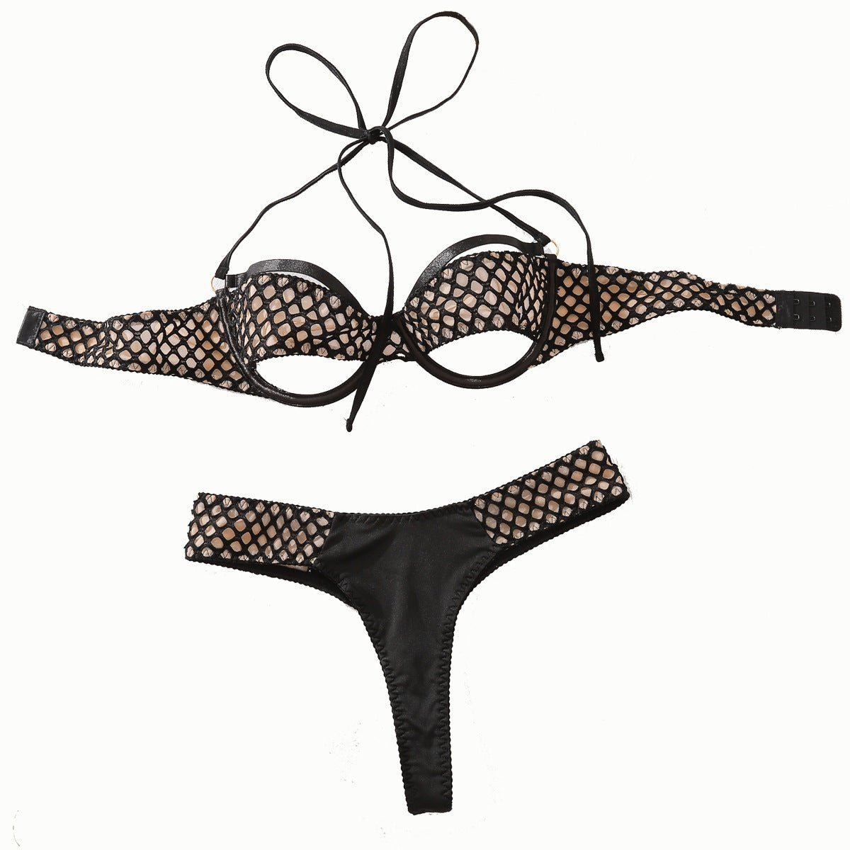 Three - point plaid split body sculpting neck sexy underwear set - Negative Apparel
