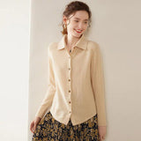 Three - strand Andy fleece new cardigan polo collar women's lapel knitted shirt loose coat backing top sweater women - Negative Apparel