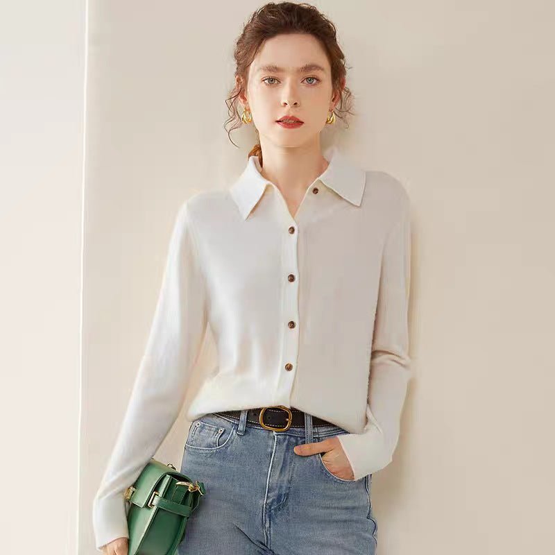 Three - strand Andy fleece new cardigan polo collar women's lapel knitted shirt loose coat backing top sweater women - Negative Apparel