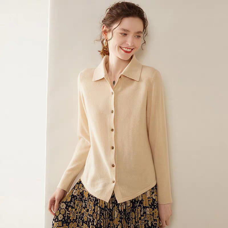 Three - strand Andy fleece new cardigan polo collar women's lapel knitted shirt loose coat backing top sweater women - Negative Apparel