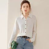 Three - strand Andy fleece new cardigan polo collar women's lapel knitted shirt loose coat backing top sweater women - Negative Apparel