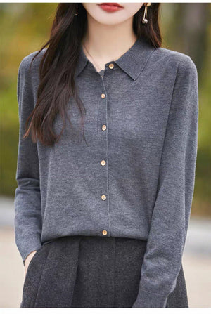 Three - strand Andy fleece new cardigan polo collar women's lapel knitted shirt loose coat backing top sweater women - Negative Apparel