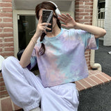 Tie - dyed short - sleeved T-shirt for women in summer 2025 new design niche navel - baring short top - Negative Apparel