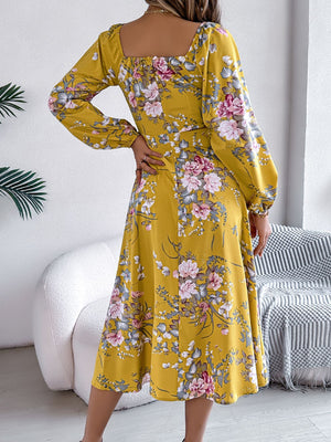 Tie - knot Flower Long Sleeve Split Dress - Negative Apparel