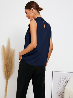 Tie Neck Sleeveless Blouse,Sleeveless Tops - Negative Apparel